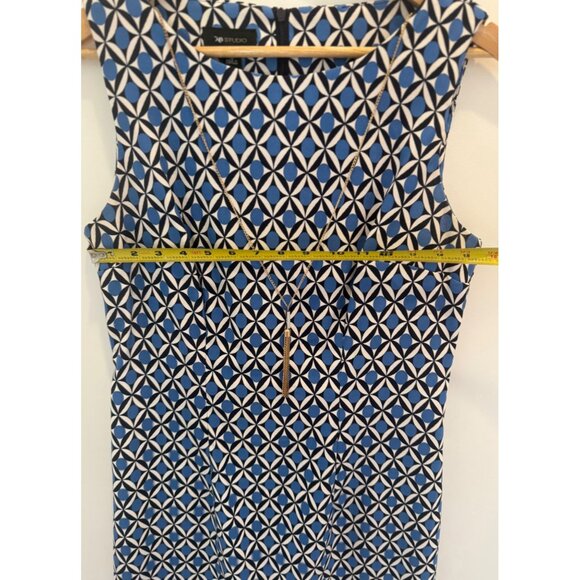 AB Studio Women’s Blue White Geo Sleeveless Sheath Dress Size 10 Mod 70's Style - Picture 10 of 12